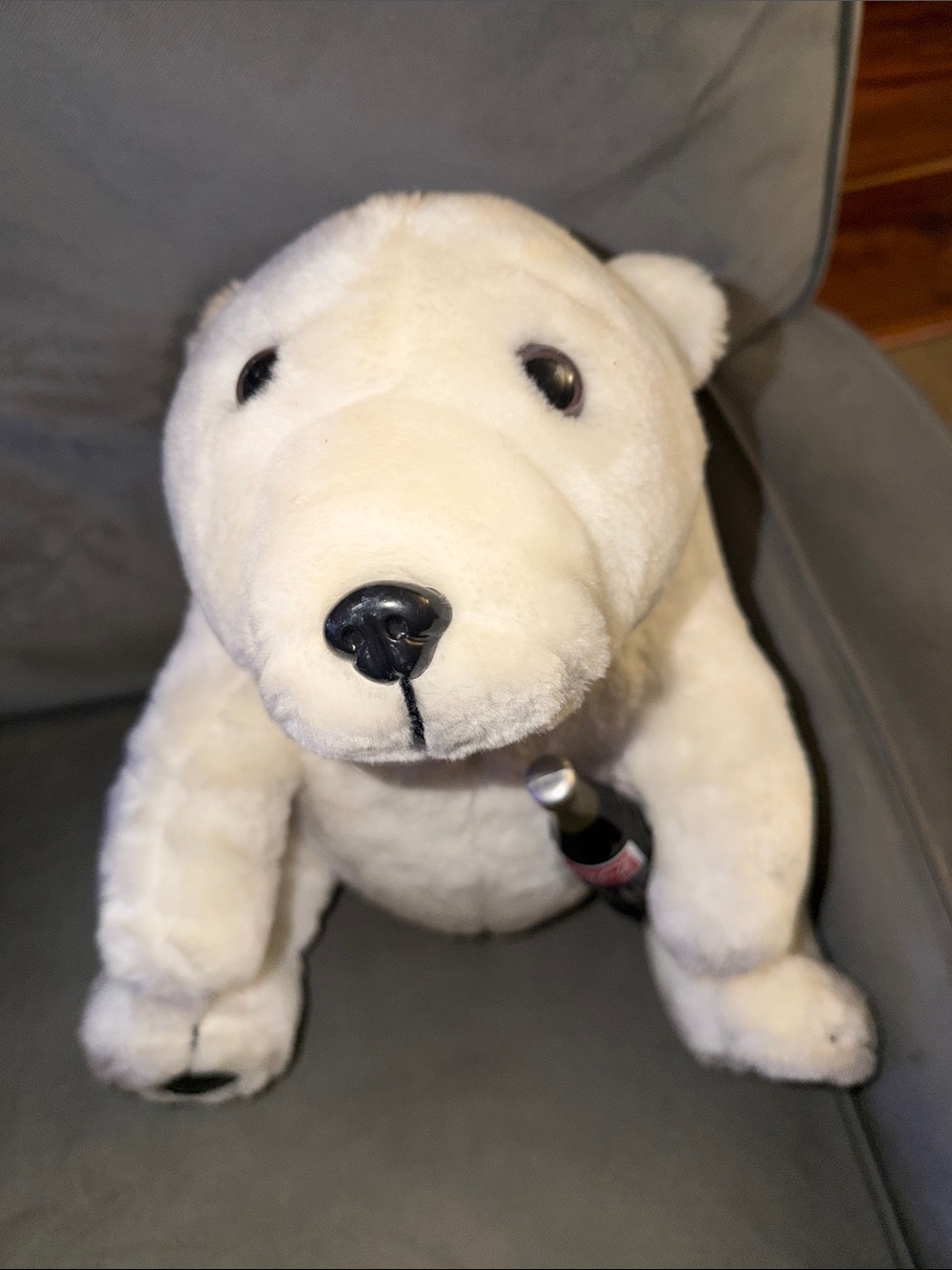 Coca Cola collectible 1990s White Plush Polar Bear Holding Mini Bottle